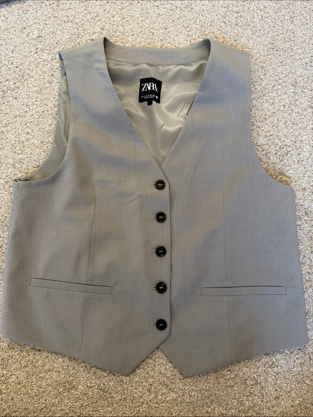 Zara Gray Tailored Sleeveless Vest with Black Buttons